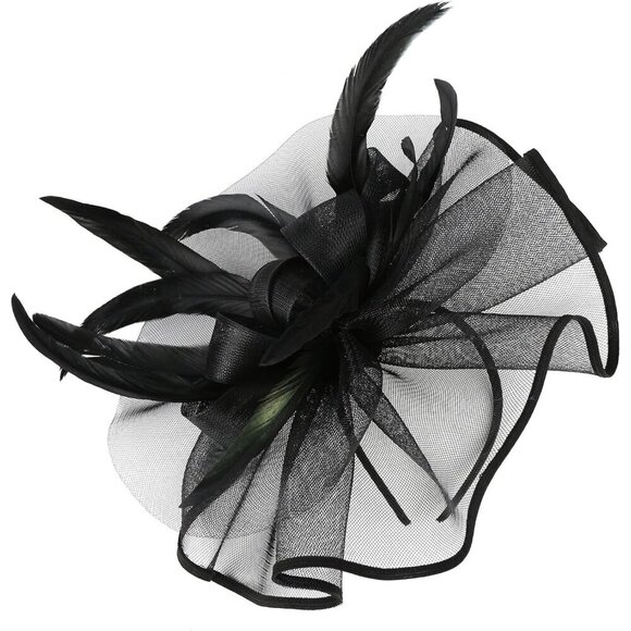 Women\'s Vintage Linen Feather Fascinator Hat for Wedding Derby Party